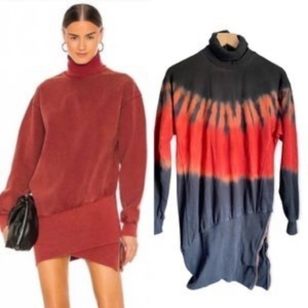Young Fabulous and Broke Tie Dye Asymmetrical Zipper Hem Turtleneck Mini Dress